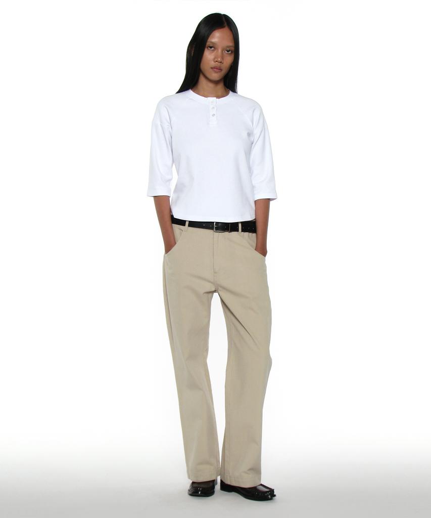 PARTIMENTO WOMEN Pwc Henley Neck Three-Quarter Sleeve Tee_White