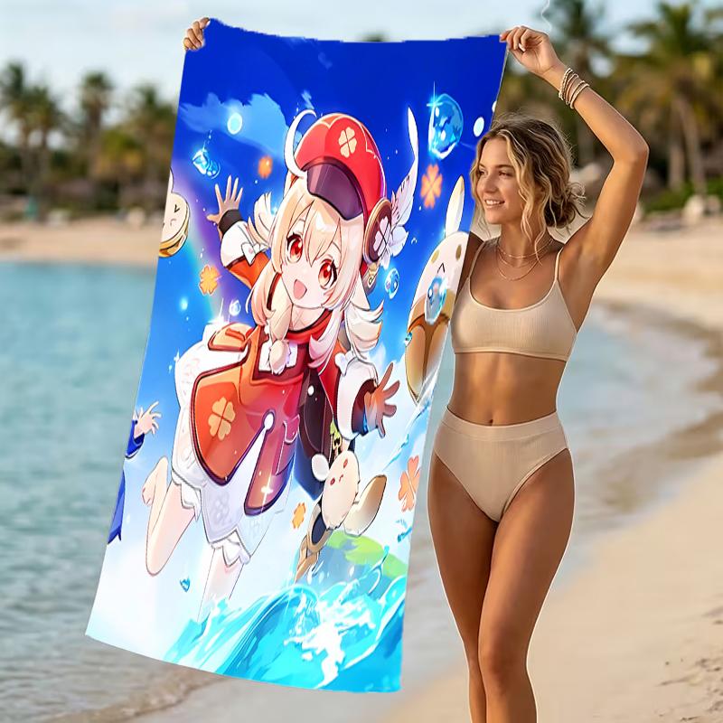 Beach Towel with Genshin Impact characters Pattern - soft,absorbent,machine washable Lightweight&Modern,swimming,Travel Essentials