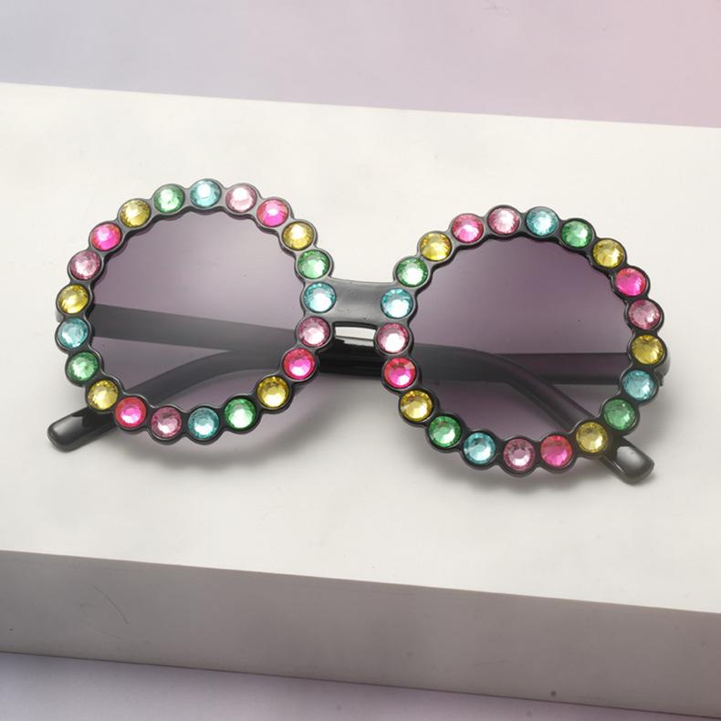 

2026 Kids Rhinestone Round Sunglasses Colorful Bling Frame UV Protection Cute Shades For Girls Party And Photo Props KJ182