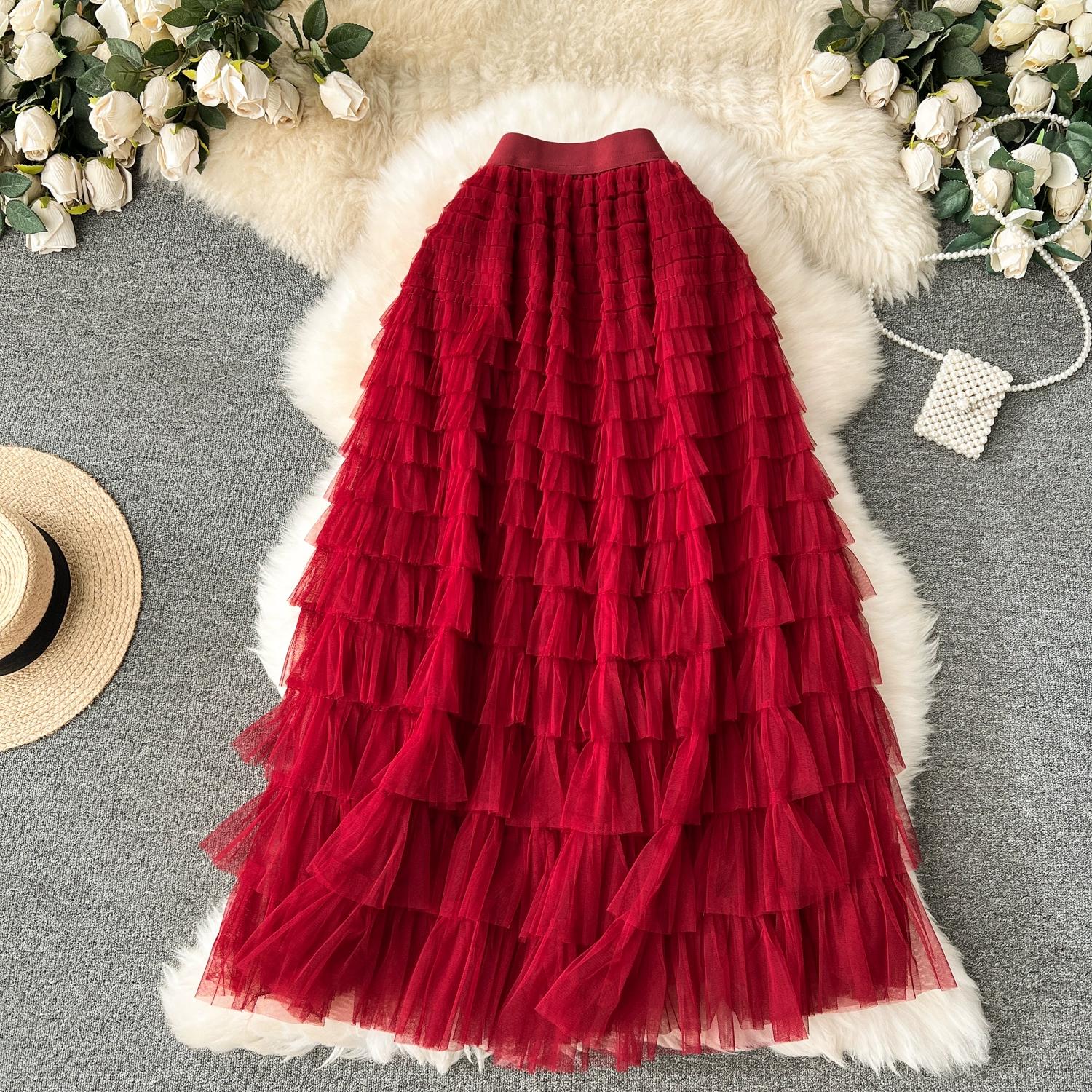 

Летняя женская элегантная сетчатая юбка-торт с оборками и эластичной талией One Size бордовый