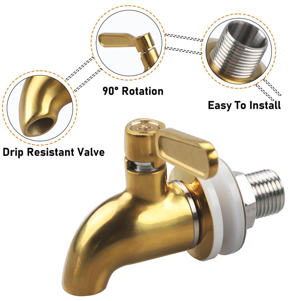 Golden Stainless Steel Beverage Barrel Replacement Faucet Food Grade Material Two-piece Set