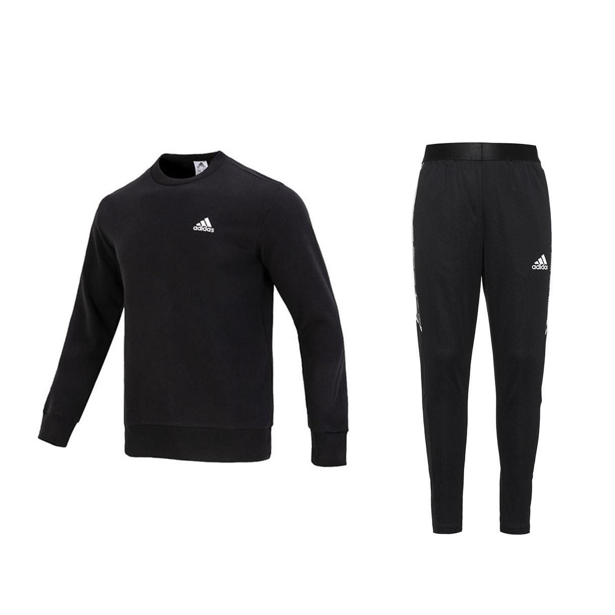 

Adidas Solid Color Logo Pullover Long Sleeve Top Comfortable Mid Waist Long Pants Sweatshirt Set Men Sets Black IC9329+GE5423 M