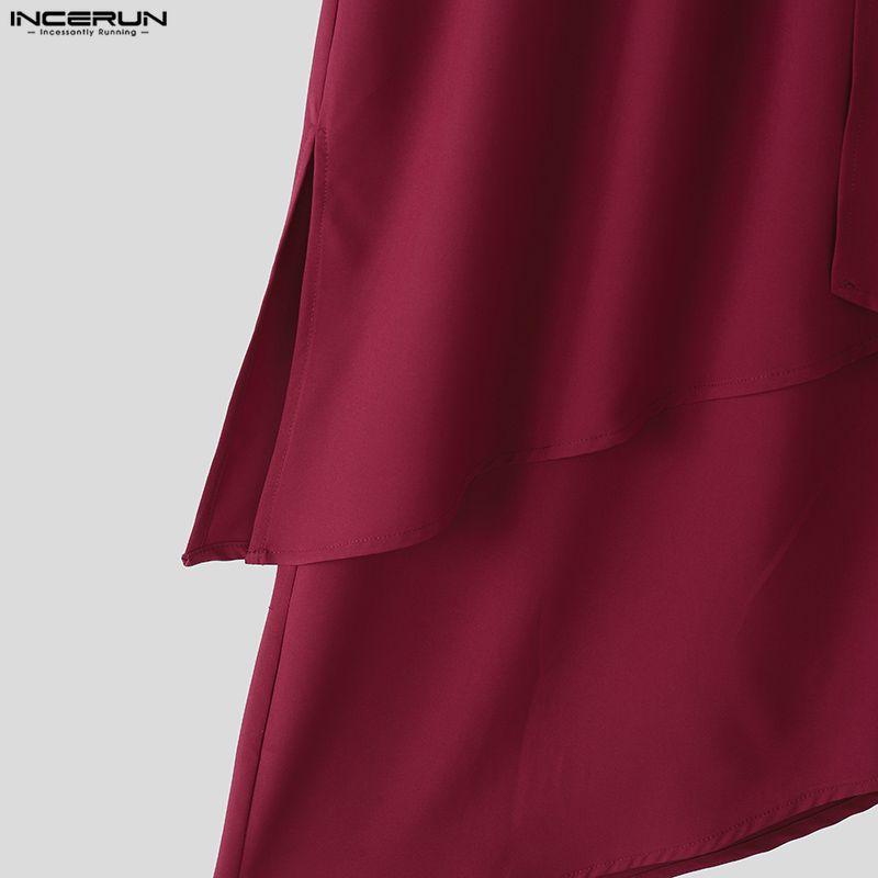 INCERUN Men Elastic Waist Irregular Layers Casual Long Pants Trousers