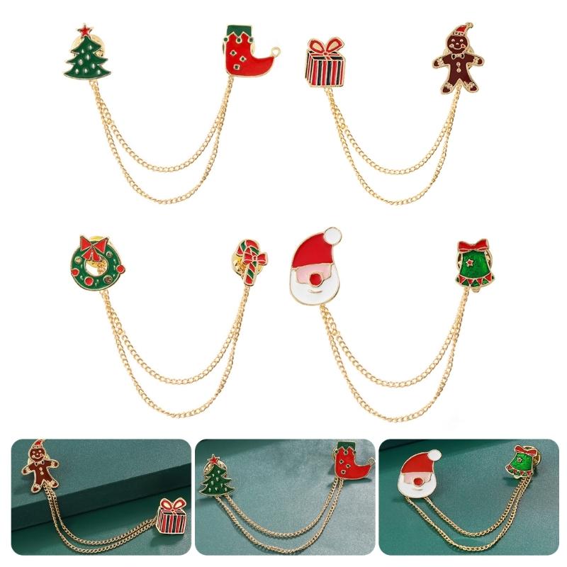 Fashion Christmas Brooch Tassels Chain Clothing Pin Santa Tree Wreath Gift Badges Lapel Pin Party Jewelry Festive Pin