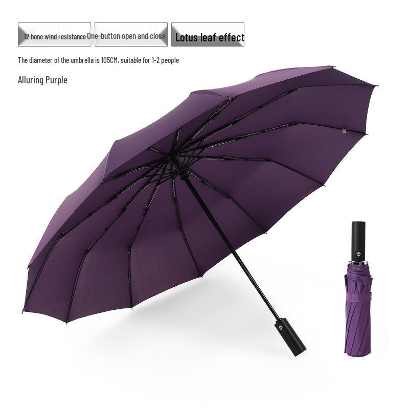 Extra-Large Automatic Black Men's Sunshade & Rain Umbrella - Sturdy, Foldable, Customizable with Thickened Design