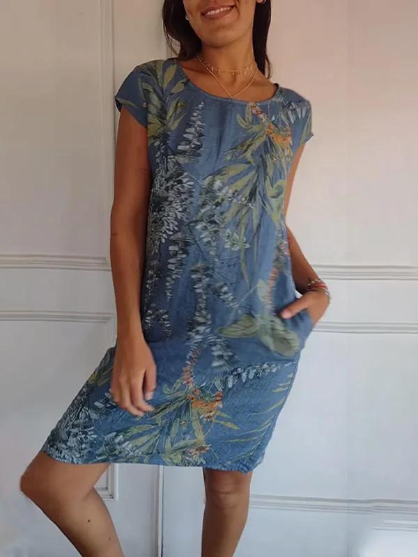 2026 Women’s Summer Cotton & Linen Printed Skirt with Pockets – European & American Style