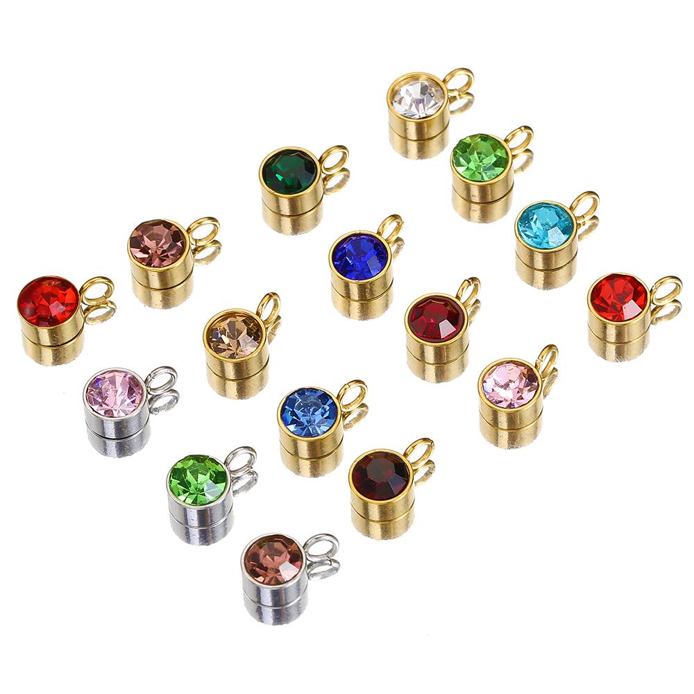 10pcs Stainless Steel Birthstones 6mm Zircon Charms Pendants Rhinestone Crystal Beads for Necklace Bracelet Jewelry Making DIY