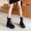 Thick-soled thick-heeled lace-up Martin boots's high-heeled waterproof table round-headed short boots small retro soft leather boots's