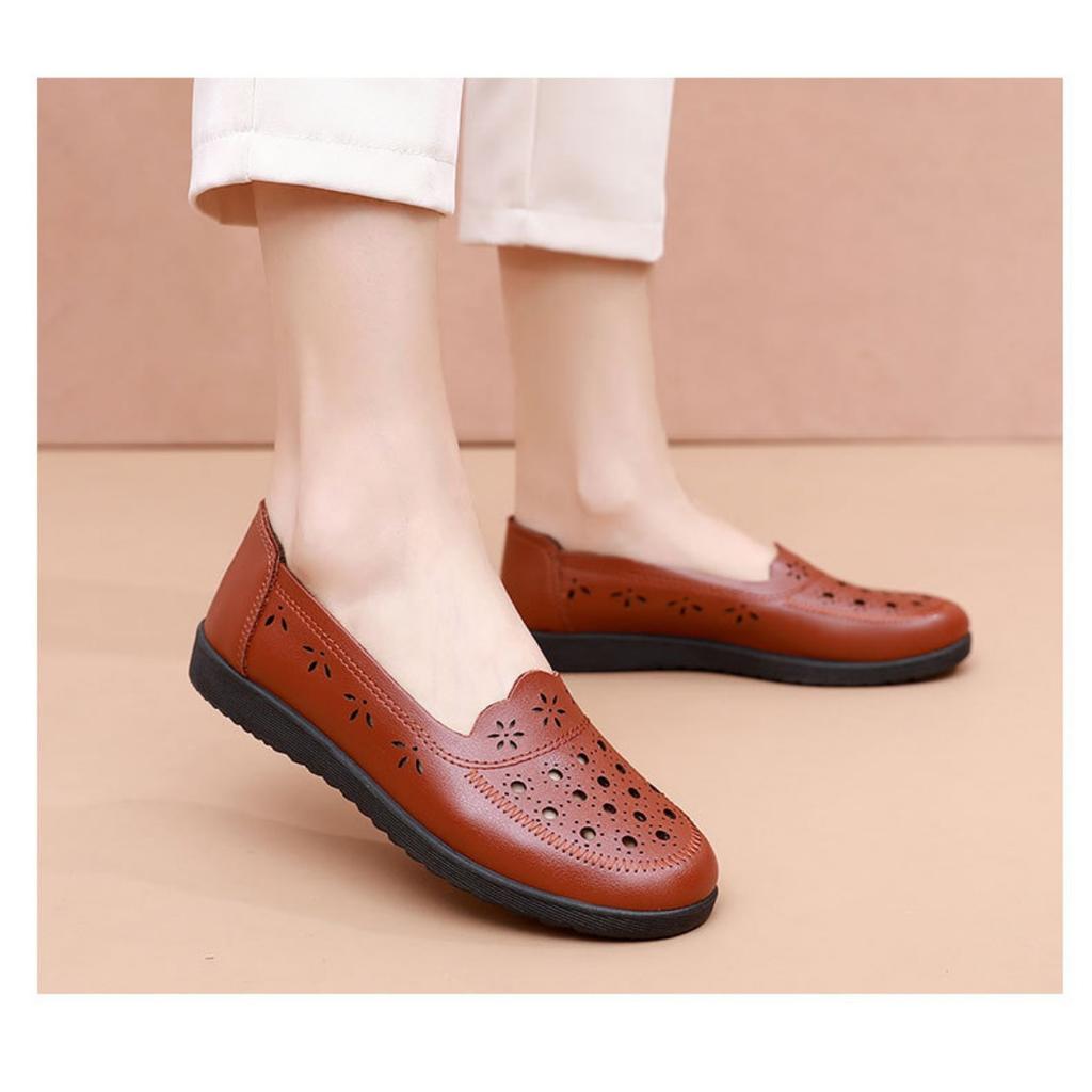 Sandals Summer Breathable Fashionable Hollow Leather Shoes Soft Sole Non Slip Flat Bottom Women's Shoes Perforated Shoes