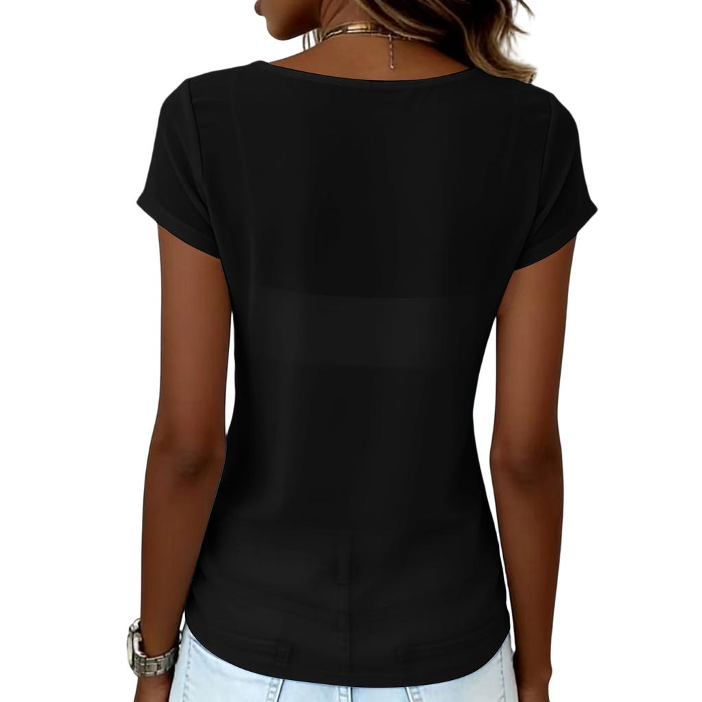 Women’s Short Sleeve Loose Fit Drape Neck Top Casual Relaxed Style Basic T-Shirt Comfortable Soft Fabric Versatile Design for Everyday Wear