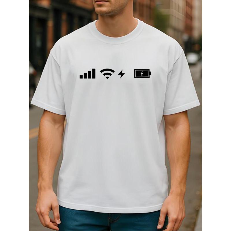 

European sizes Mobile Phone Signal Status Symbol, Interesting and Humorous, New Arrivals, Men s Casual Short-sleeved Round-neck Pattern Printed 4XL білий
