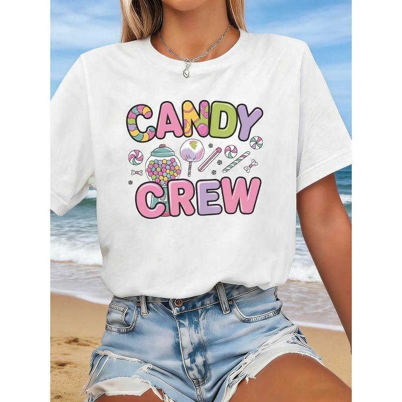 

Print Women S T-shirt | Casual Crew Neck, Medium Stretch Fabric, Ideal for Spring/Summer, Perfect for Daily Wear, Shopping, Parties, and Commuting S белый