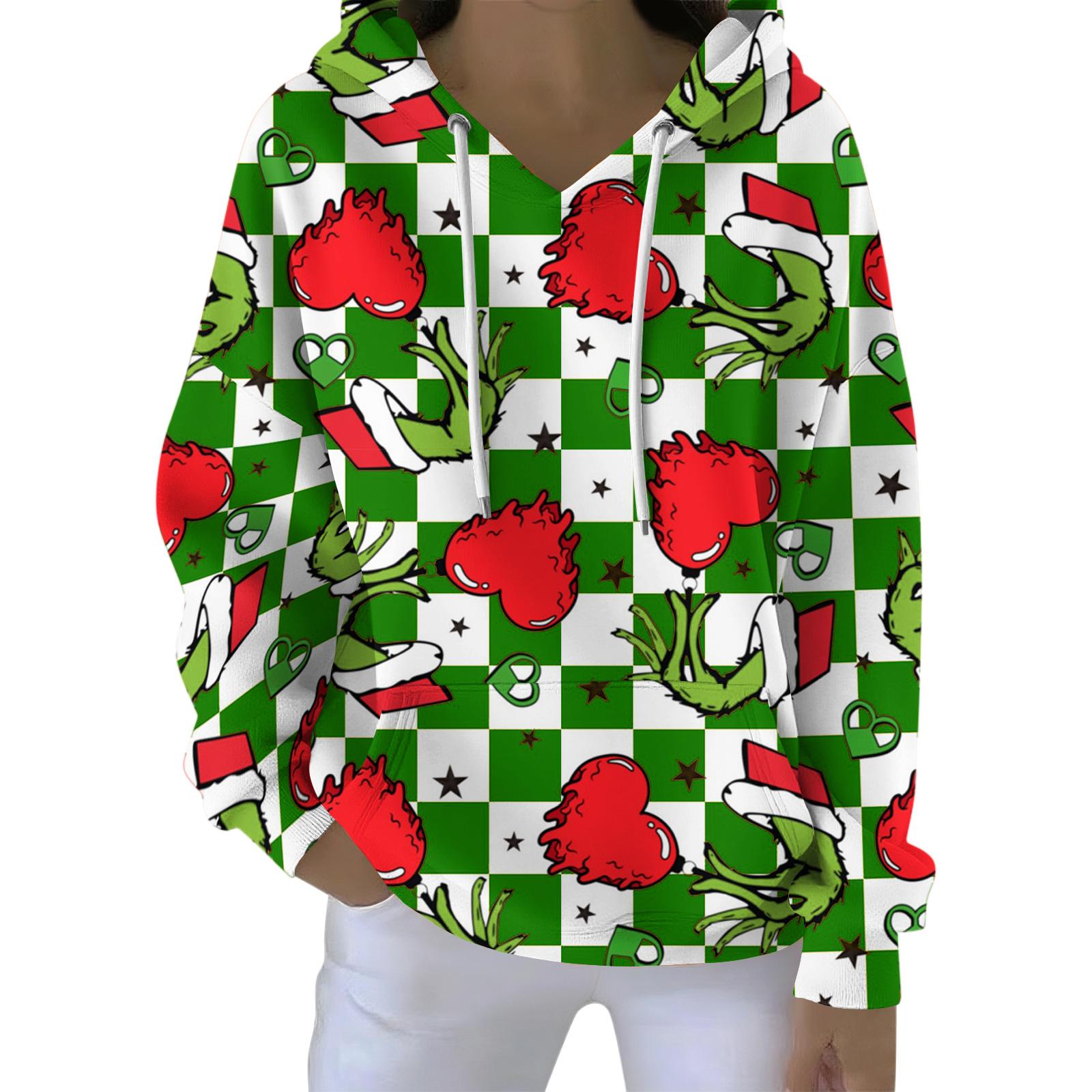 

Женский свободный и удобный свитшот с V-образным вырезом на кулиске, с длинными рукавами и рождественским принтом M