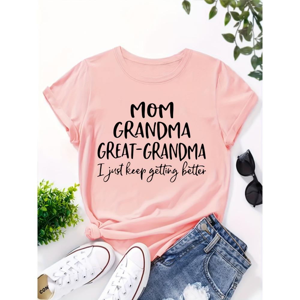 Mom Grandma Great-Grandma Women's Tee Funny Family Graphic Casual Red Top