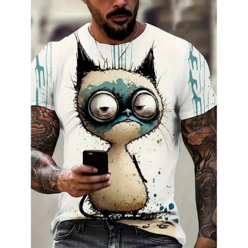 Cartoon 3D Print Funny Animal Graphic T-Shirts Summer O-Neck Short Sleeve Tops Casual Loose Men T-Shirt Harajuku Men's Clothing