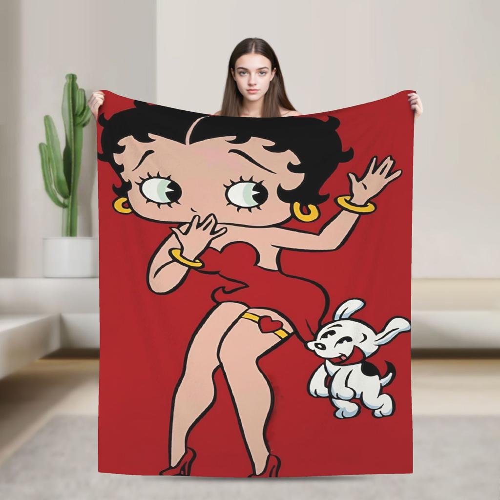 B-Bettys Boops Comfortable Blanket Cartoon Doll Casual Plane Travel Throw Blanket Home Decor Flannel Bedspread Sofa Bed Cover