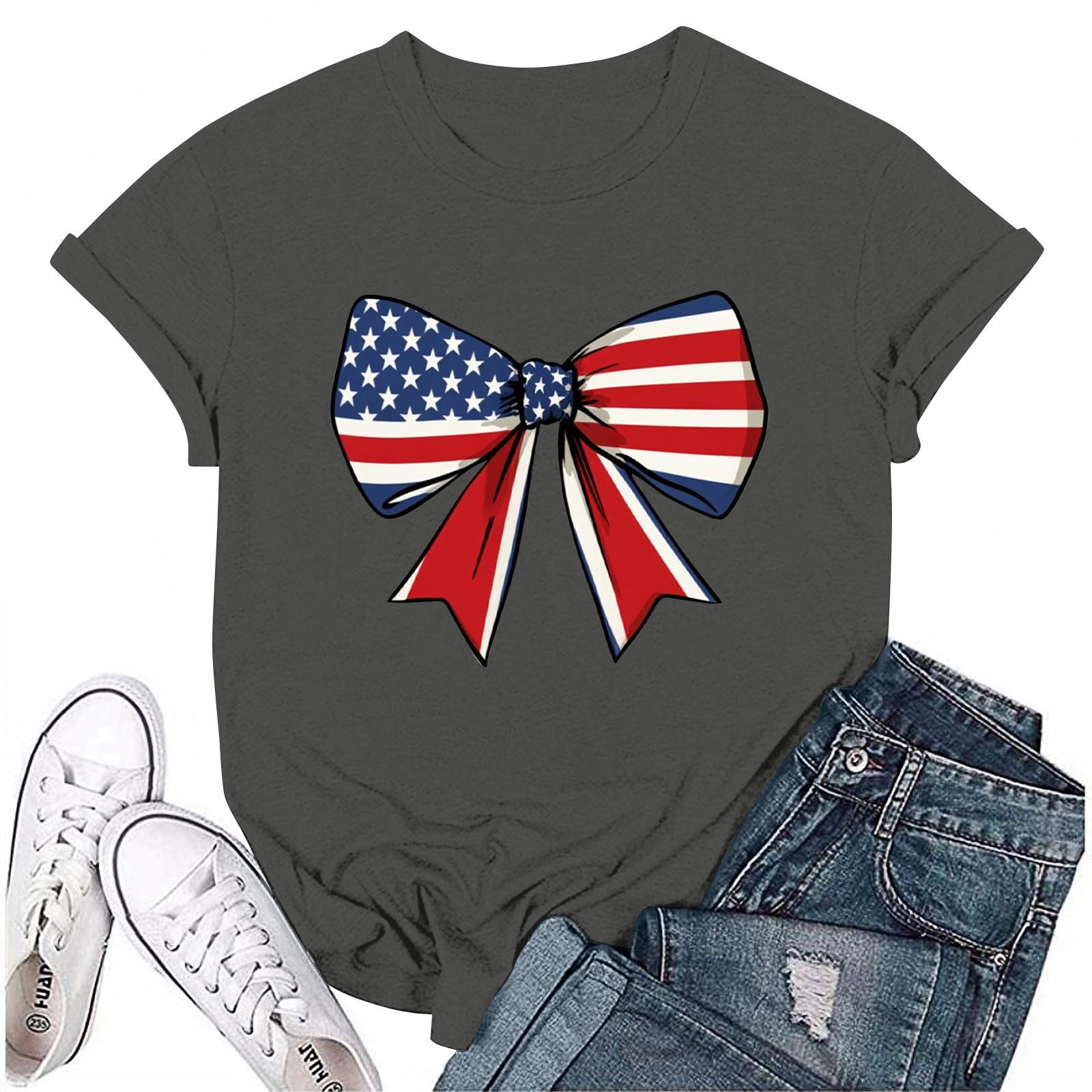 

Adults Casual Daily Round Neck Independence Day Printed Short Sleeved T-shirt Letter Top M