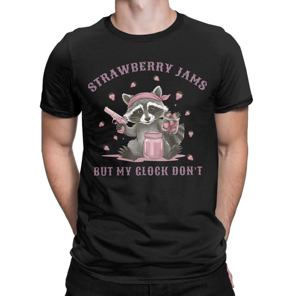 strawberry jams but my don't raccoon Merch Unisex T Shirts 100% Cotton Tee Graphic Printing T-shirt Clothing