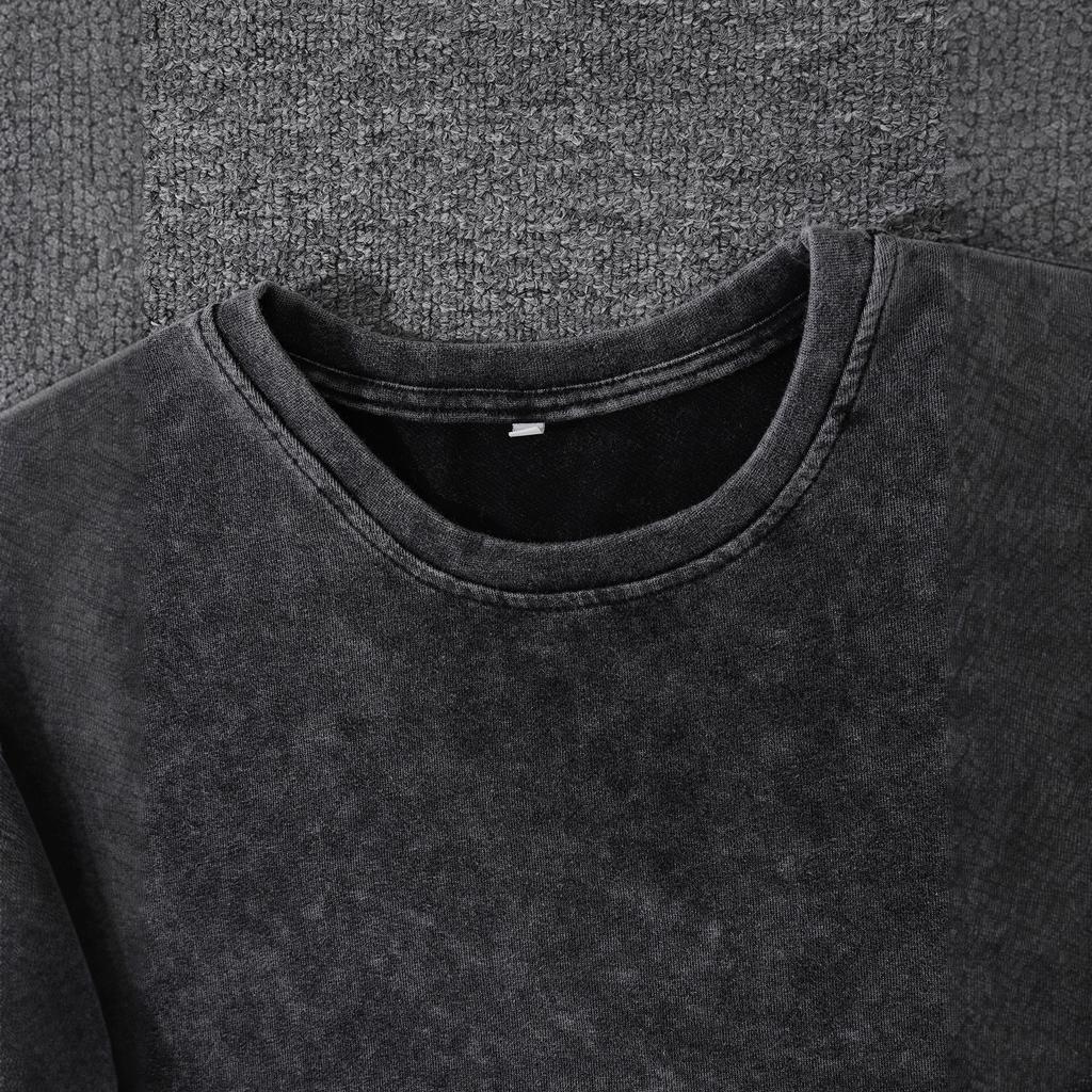 Women's Cherry Print Fashion Casual Old Washed T-Shirt Stone Washed Dark Grey Round Neck T-shirt, Leopard Print Cherry Letter Graphic Loose