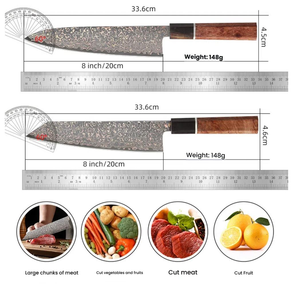 Nuovo Set Rame Tricolore 67 Piani Acciaio di Damasco Coltello da Cucina Coltello da Chef Coltello Santoku Strumento da Cucina Forte e Affilato