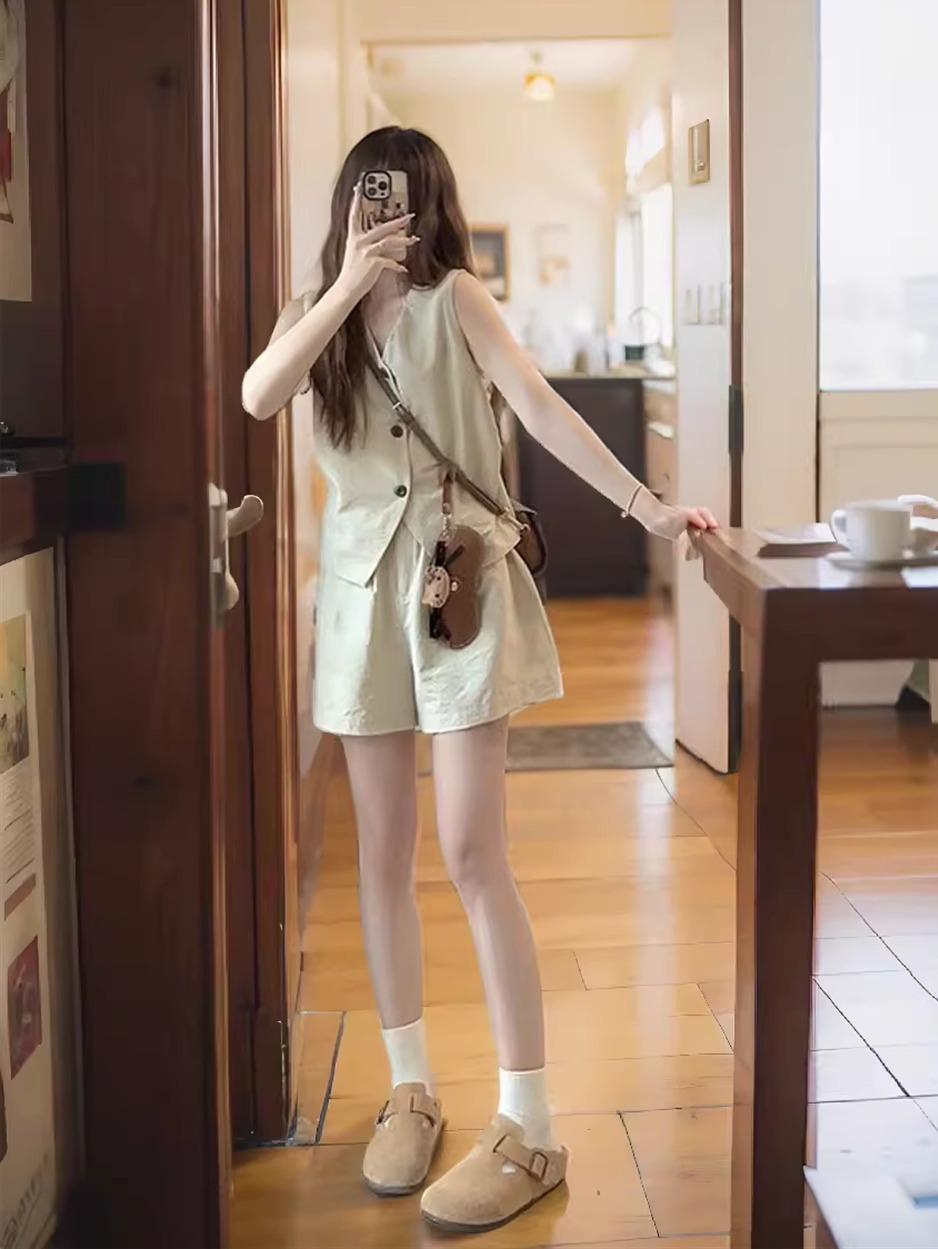 Women s Summer Korean Style Sleeveless Vest & Shorts Set - High-End Fashion Casual Sportswear XL