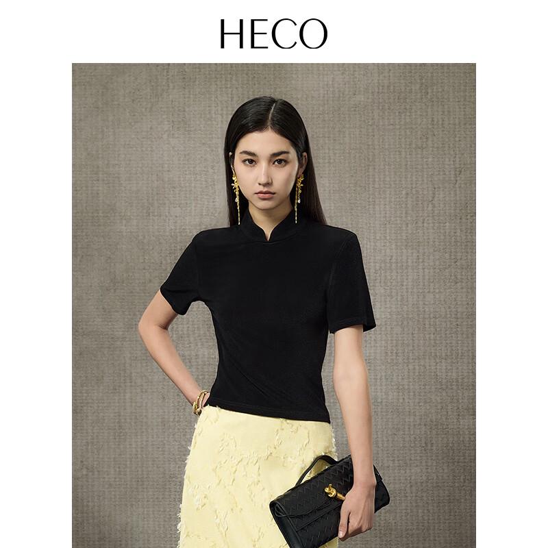 HECO New Chinese Style Disc Button Acetate Knit Short-Sleeve T-Shirt