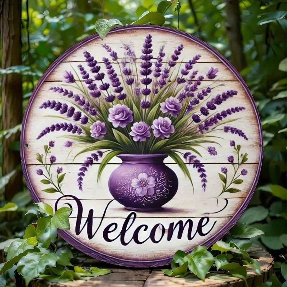**Vintage Farmhouse Tin Sign 8x8 Inch Rustic Wall Art Metal Lavender Decor Weather Resistant**