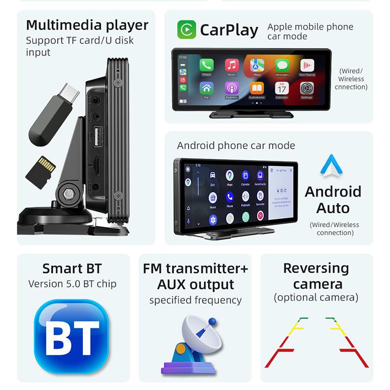 Universeller 10,26-Zoll-Touchscreen-Autoradio-Multimedia-WIFI-Videoplayer Drahtloser Carplay-Bildschirm für Apple oder Android