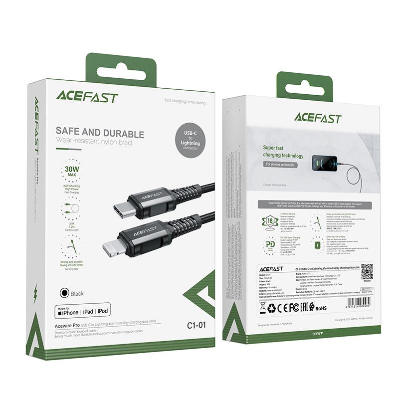 Kabel Acefast C1-01 Lightning - Usb-C Mfi Pd 30W 3A 480Mb/S 1,2M - Czarny