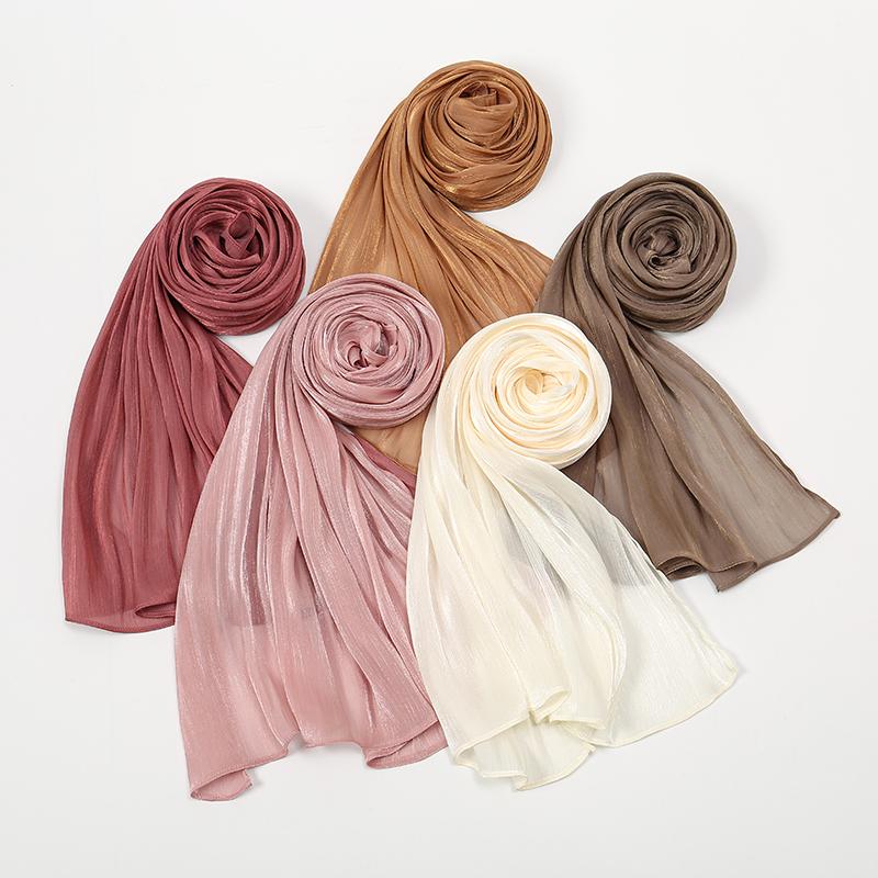 Einfache Glitzernde Seidengefühl Satin Schals Schal Glitzer Schimmer Wickeltuch Strand Überwurf Stola Bufandas Muslimischer Hijab 180*70cm