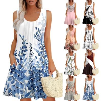 Womens Summer Dresses Loose  Sleeveless Sundresses Dress With Pockets