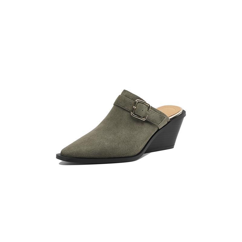 Fashion 2025 New Brand Sandal Retro Ladies Sheep Suede Fashion Chunky Heels Summer Wedges Mules Slippers Women Casual Office Shoes Woman