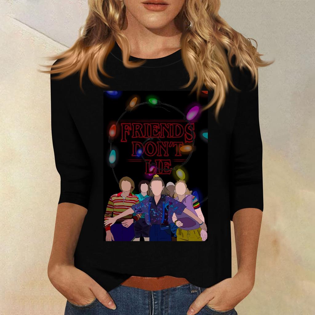 Bluze cu mânecă 3/4 pentru femei Tricou Casual Topuri cu imprimeu Tricou Gât rotund Pulover Bluză