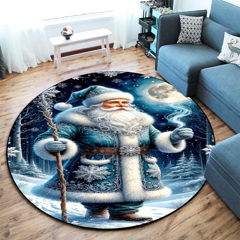 Cute Christmas Day Gift Bell Santa Claus Snowman Christmas Tree round rug Home Soft Decorative Anti slip Chair Mat Carpet Outdoor Floor Mat Carpet 6