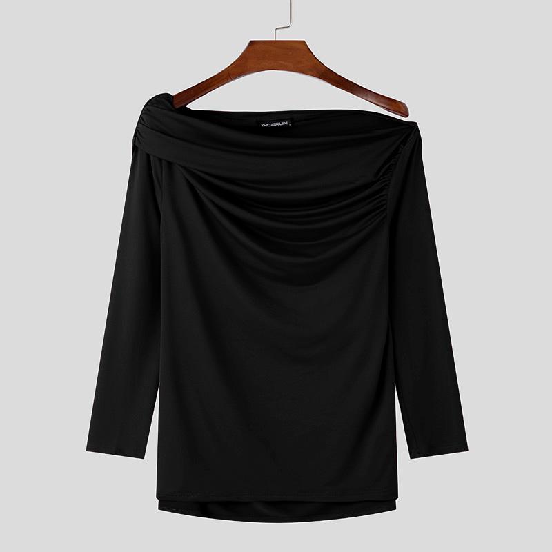 

INCERUN Мужские топы с длинным рукавом, облегающие, с открытыми плечами 2XL чёрный