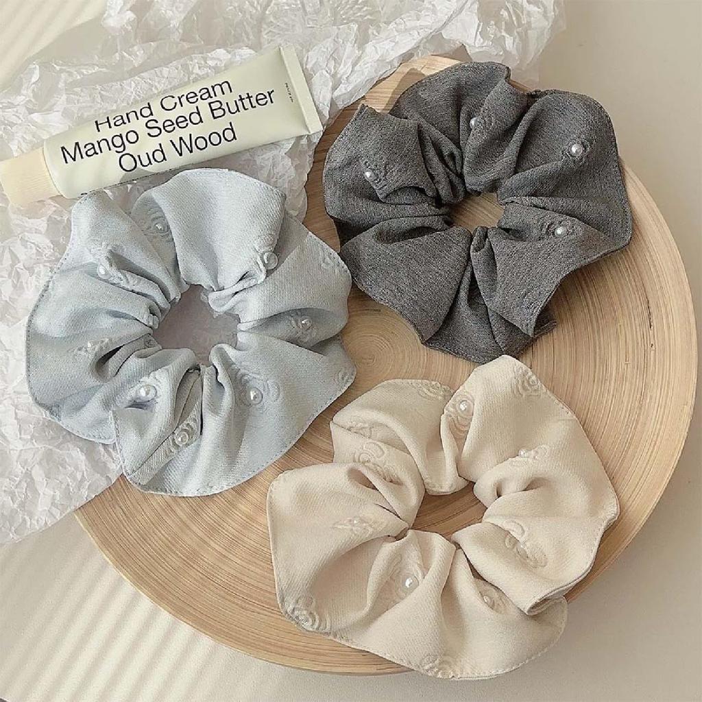 Set of 3 BetterJonny Pearl Hair Stylish Pearl Design Hair Scrunchies for Simple and Elegant Hair Ties, Non-Staining, Women, Accessories, Gift-Ready