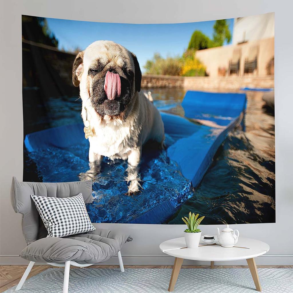 Cute Animals Pet Pug Dog Decor Tapestry for Backdrop Creativity Bedroom Dorm Living Room Modern Decor Wall Hanging Tapestries