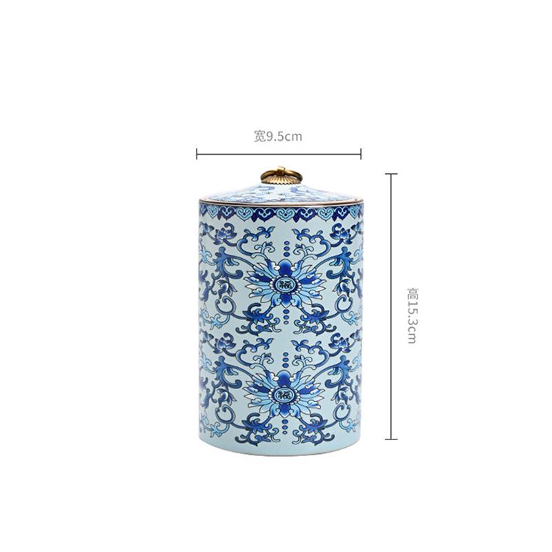 Blue and White Porcelain Tea Canister Cylindrical Candy and Dry Fruit Sealed Box Household Ceramic Nut and Dessert Storage Jar