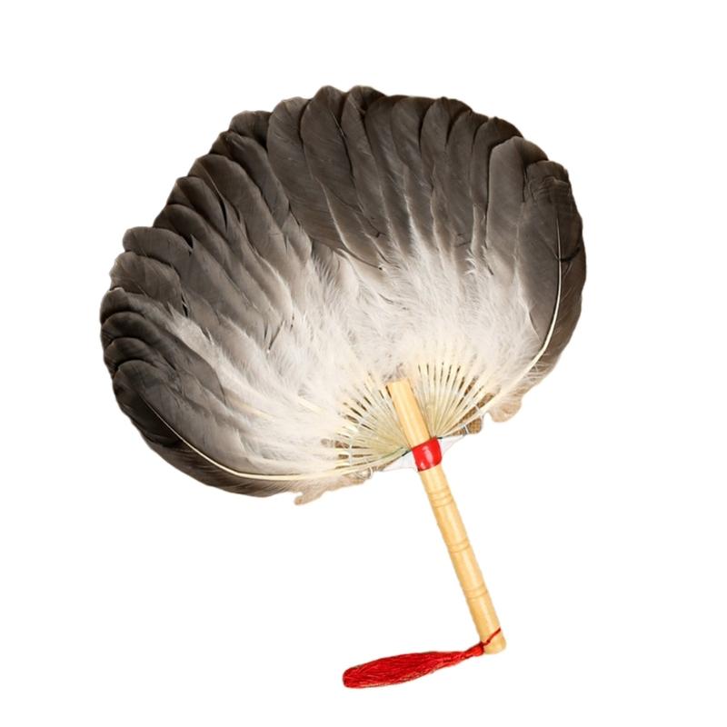 Vintage Chinese Fan Gooses Feather Wedding Party Fan Dance Feather Hand Fan Photograph Props Wood Craft Decorations Fan