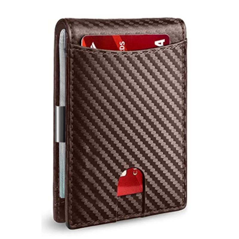 

RFID натуральна шкіра 2023 новий тонкий смарт-гаманець для чоловіків із грошима Кредитна картка Clip Mini Blocking Mens Thin Wallet Card Holder 11cm*8.5cm*1cm кавовий/вуглецевого волокна, чорного кольору