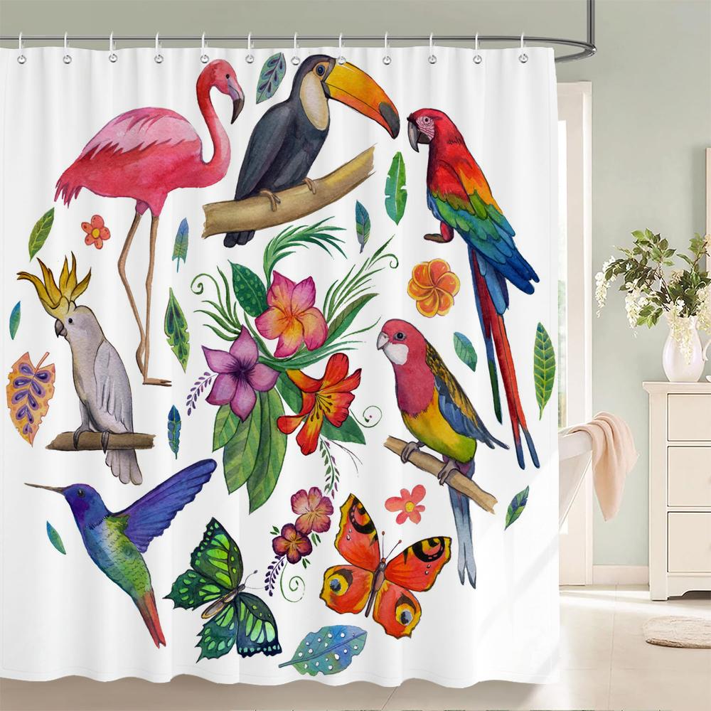 

Colorful Bird Butterfly Flamingo Fabric Shower Curtain Bathroom Curtains With Hooks Waterproof Printing Bath Curtain Home Decor W60H190(CM)-1 Pcs
