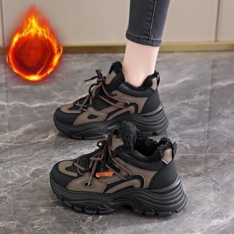 Fleece Cotton Shoes, Women's Shoes, Anti-slip Snow Boots, Thick-soled Height-increasing Sports Dad Shoes