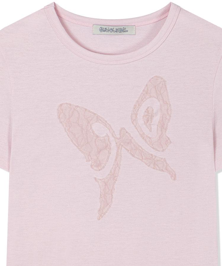 Guwolsibil Lace Patch Short-Sleeved Top Pink
