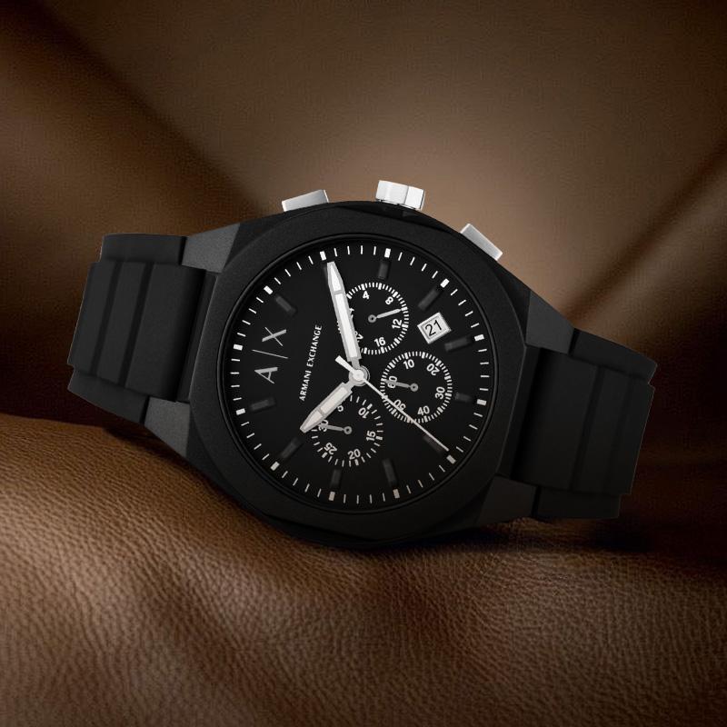 ARMANI EXCHANGEAE Wrist Watch Quartz Movement Silicone Strap 44mm Black Dial Men's Watches AX4161