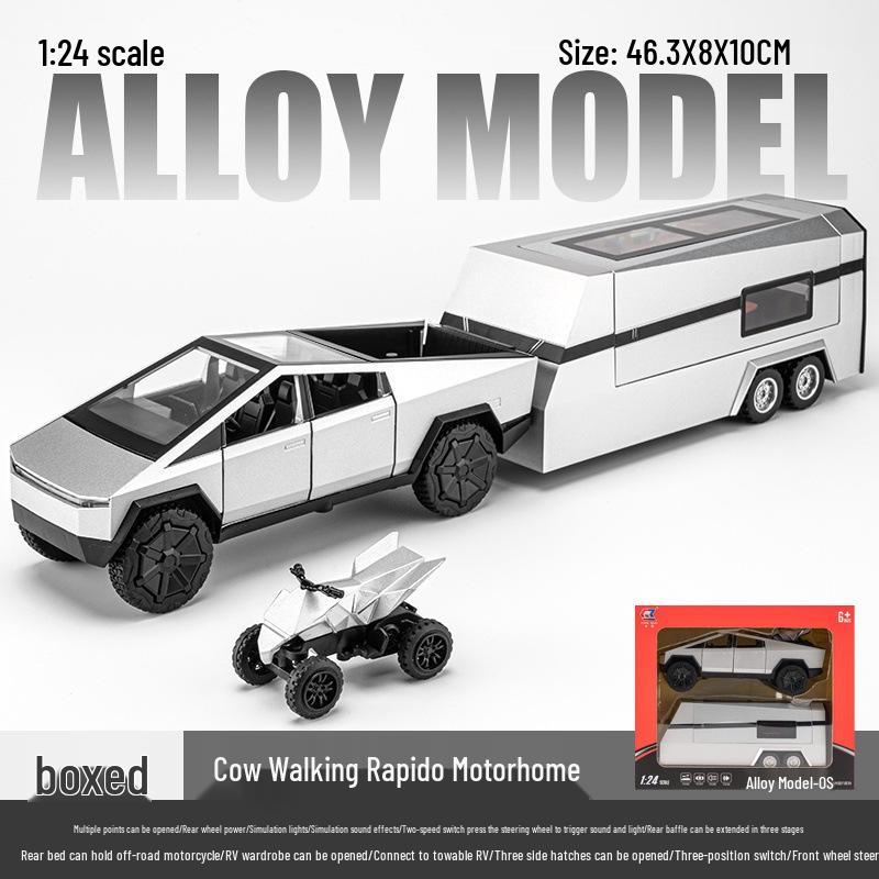 Tesla 1/24 Pickup Truck Trailer Caravan Alloy Model Off-Road Car