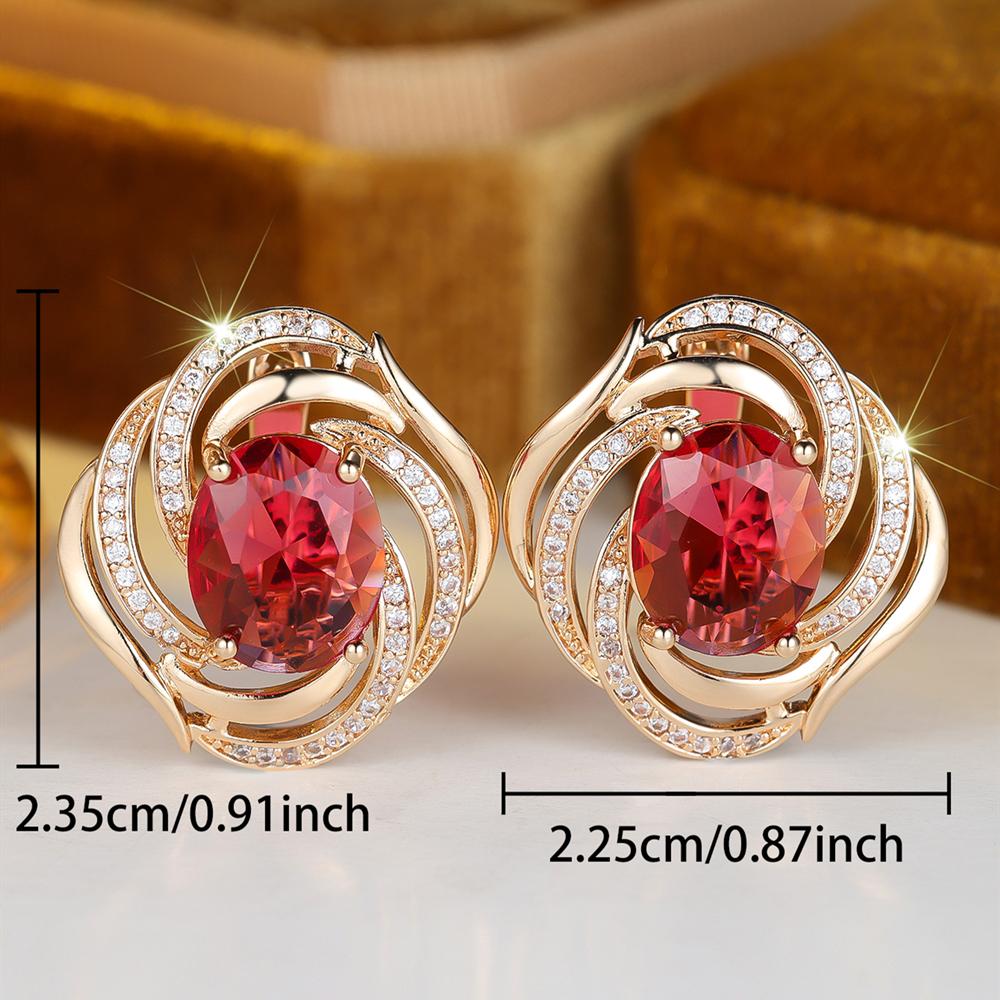 Luxury Oval Cut Rose Red Zircon Drop Earrings for Women Wedding Party Jewelry Gifts
