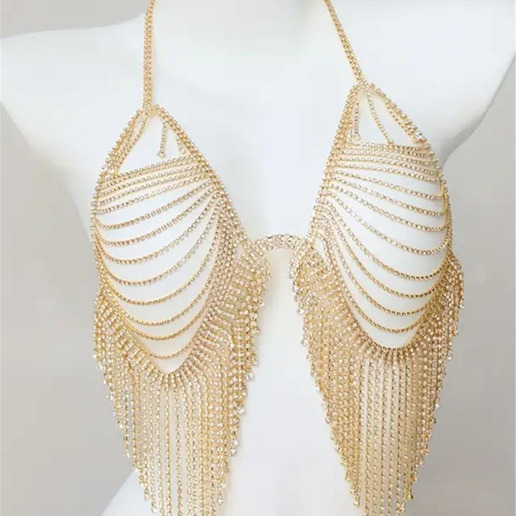 Multilayer Rhinestone Fringed Breast Chain Personality Trend Sexy Bikini Body Chain Women'S Chest Chain