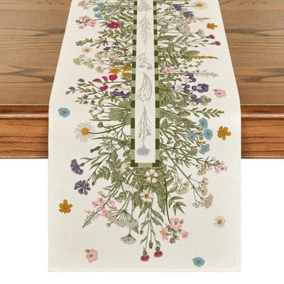 Frühlings-Tischläufer Floral Leinen Tischläufer Saisonal Sommer Wildblumen Küche Esszimmer