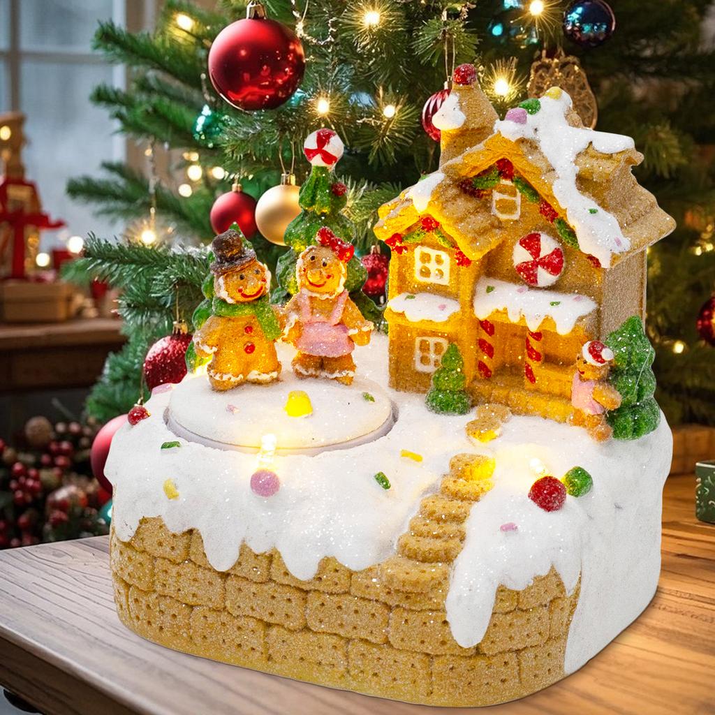 Animierte Weihnachtsdekorationen Lebkuchenhaus Beleuchtet Musikalisch Sammelbares Gebäude Figur Innen Kamin Feiertagsausstellung