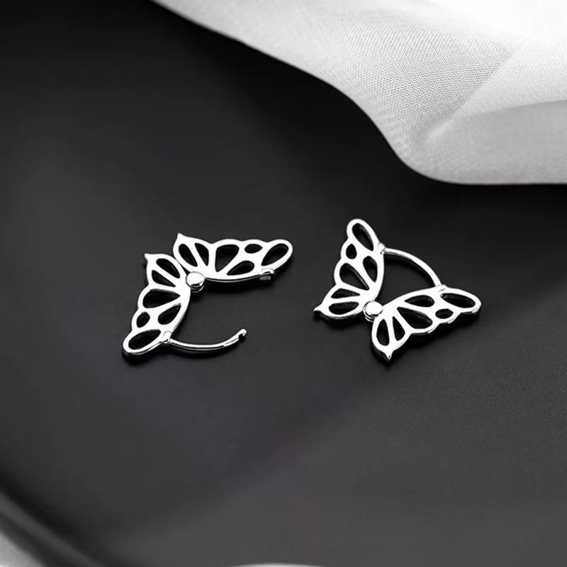 Trendy 925 Sterling Silver Butterfly Hoop Earrings for Women